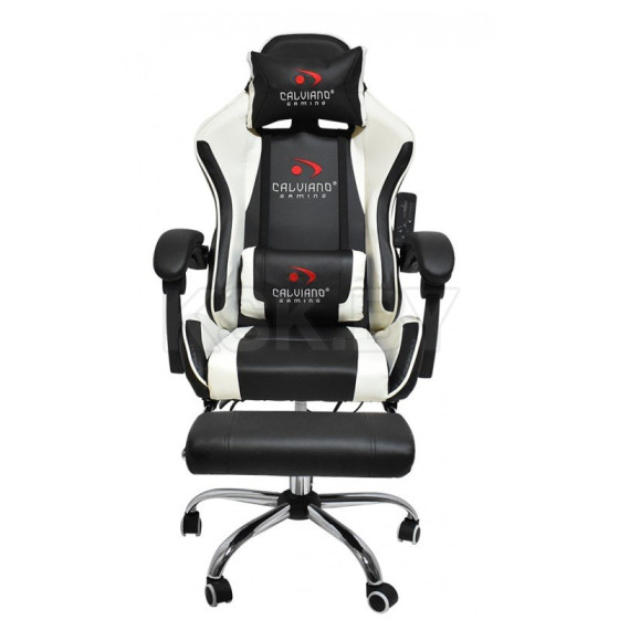 Вибромассажное кресло Calviano AVANTI ULTIMATO black/white/black с подножкой