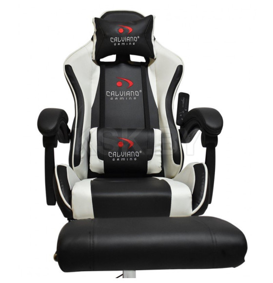Вибромассажное кресло Calviano AVANTI ULTIMATO black/white/black с подножкой