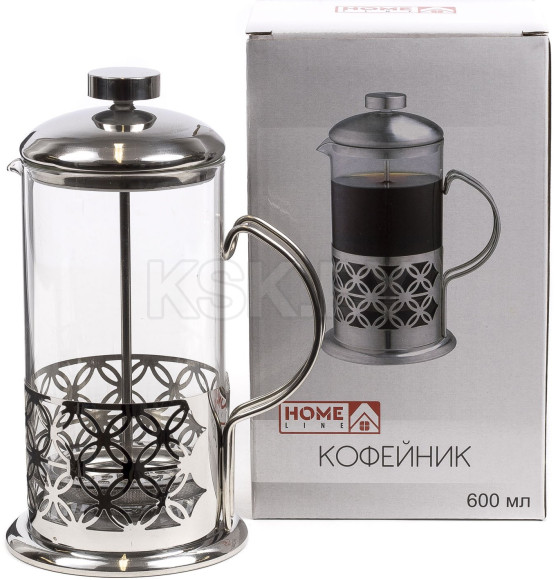 Кофейник с прессом стекло/металл 600 мл WY-S415A-600 (WY-S415A-600) 