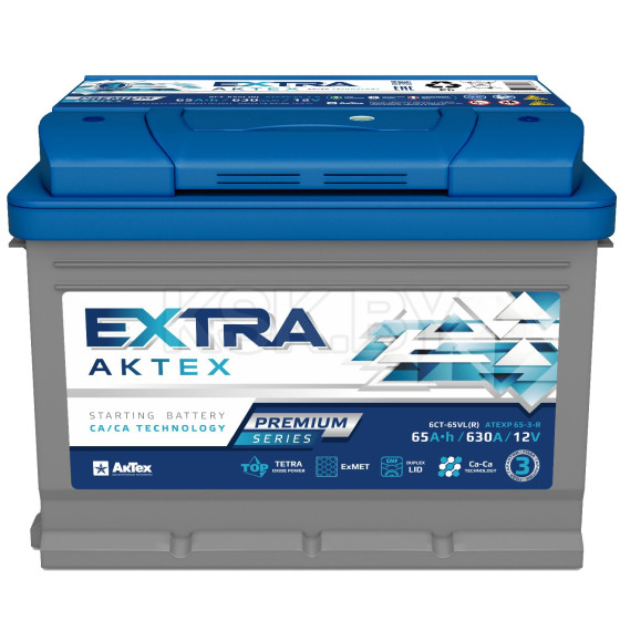 Аккумулятор AKTEX EXTRA Premium 65Ah 630A (EN) R+ (ATEXP65-3-R) 