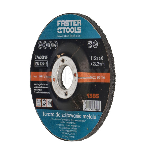 Диск шлифовальный по металлу 115x6.0х22.2 мм FASTER TOOLS 1385 (1385) 