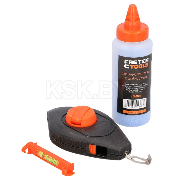 Шнур разметочный 15 м с мелом и уровнем FASTER TOOLS 1368 (1368) 