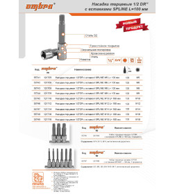 Набор насадок торцевых 1/2"DR с вставками-битами SPLINE M5-M12, 100 мм (6 предметов) Ombra 921706