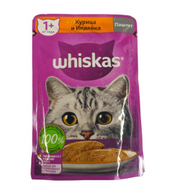 Корм влажный Whiskas для взрослых кошек с курицей и индейкой    75 г