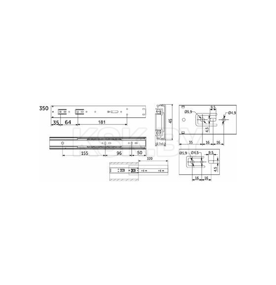 Направляющая шариковая h=45 L-500 Aks Plus (38036) 