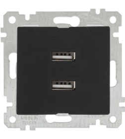 Розетка 2xUSB Type A, черный мат Rita, Mutlusan