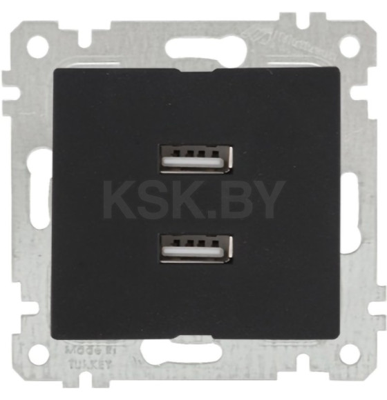 Розетка 2xUSB Type A, черный мат Rita, Mutlusan (2200-449-0184) 