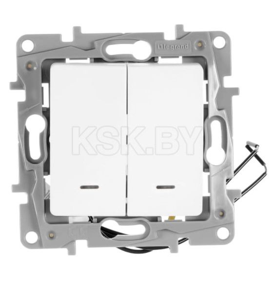 Выключатель двухклавишный с подсветкой, пруж. зажимы, белый Rita, Mutlusan (2200-426-0101) 