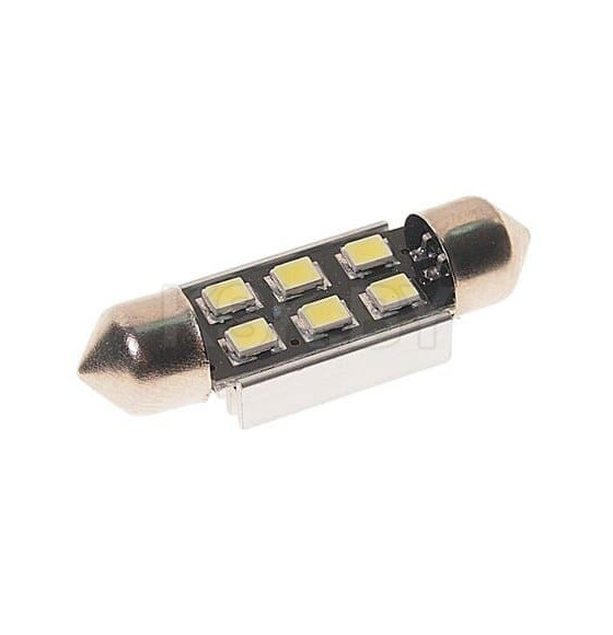 Лампа автомобильная светодиодная C5W (SV8.5) 6 SMD 2835 WHITE 6000K 36мм 90лм 24V MEGAPOWER (M-70252W-24) 