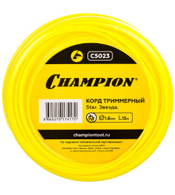 Леска для триммера 1.6 мм х 15 м Star сечение звездочка CHAMPION C5023