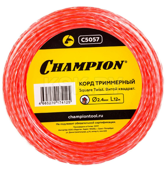 Леска для триммера 2.4 мм х 12 м Square Twist Duo сечение витой квадрат CHAMPION C5057 (C5057) 