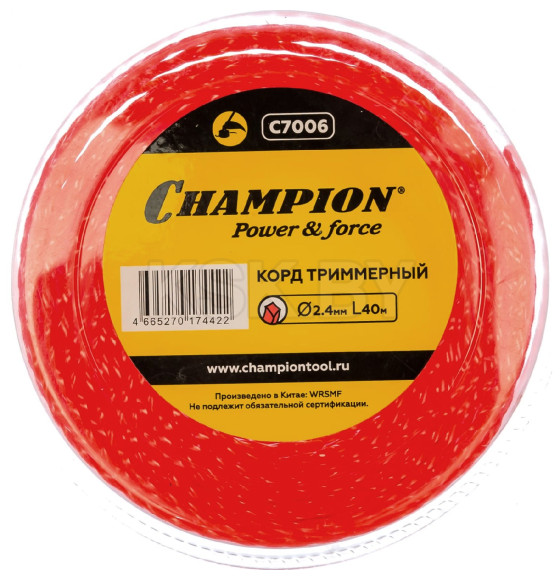 Леска для триммера 2.4 мм х 40 м Twistered Square сечение витой квадрат CHAMPION C7006 (C7006) 