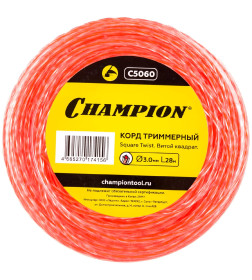 Леска для триммера 3.0 мм х 28 м Square Twist Duo сечение квадрат CHAMPION C5060