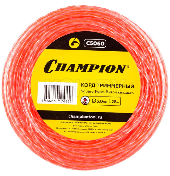 Леска для триммера 3.0 мм х 28 м Square Twist Duo сечение квадрат CHAMPION C5060 (C5060) 