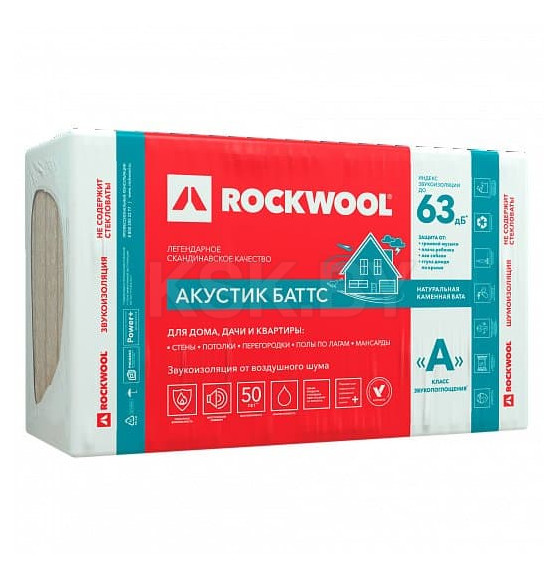 Шумоизоляция Rockwool АКУСТИК БАТТС 50х600х1000мм (7,2 м2/ 0,36м3)