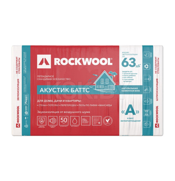 Шумоизоляция Rockwool АКУСТИК БАТТС 50х600х1000мм (7,2 м2/ 0,36м3)