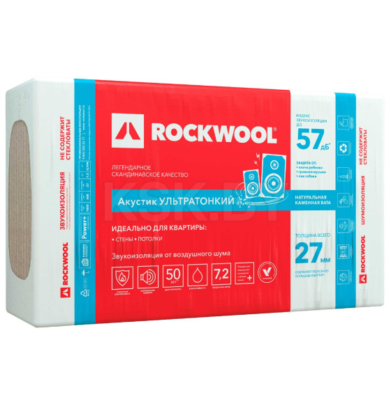 Шумоизоляция Rockwool АКУСТИК БАТТС 27х600х1000мм (7,2м2/0,19м3)