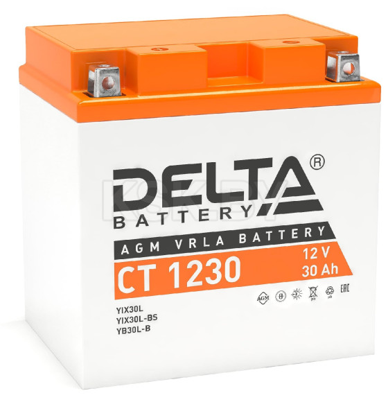 Аккумулятор Delta AGM СТ 1230 (30 а/ч) YIX30L,YIX30L-BS,YB30L (CT1230) 