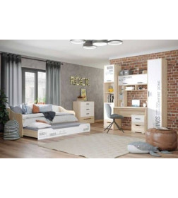 Шкаф для книг с ящиками и дверкой Джуниор (дуб сонома св/бел.фотоп)