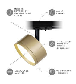 Трековый светильник однофазный TR48 - GX53 MG под лампу GX53 матовое золото ЭРА