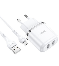 Сетевое зарядное устроиство 31043 N4 2USB белый с кабелем Micro Hoco