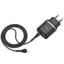 Сетевое зарядное устроиство 31012 N4 2USB черный с кабелем Lightning Hoco (31012) 
