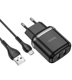 Сетевое зарядное устроиство 31036 N4 2USB черный с кабелем Micro Hoco