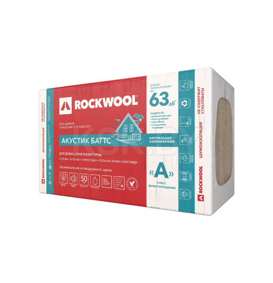 Шумоизоляция Rockwool АКУСТИК БАТТС 100х600х1000мм (3,6м2/0,36м3)