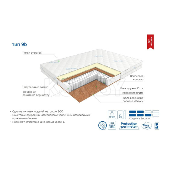 Матрас EOS Премьер Тип 9b (200x200) жаккард (112EOSMB_T9B_200X200ZN) 