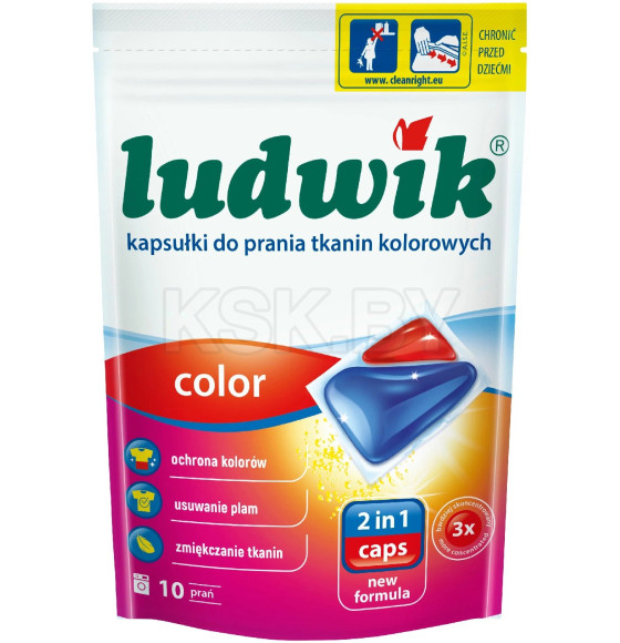 Капсулы для стирки гелевые Ludwik Колор 2в1 для стирки цветных тканей, 10шт