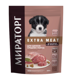 Корм сухой "МИРАТОРГ Extra Meat "для щенков ср п-д в воз-те от 3 до 12 мес, с нежной телятиной,0,6кг