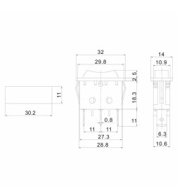 Переключатель клавишный 250V 15А (3с) ON-OFF-ON черный с нейтралью REXANT 