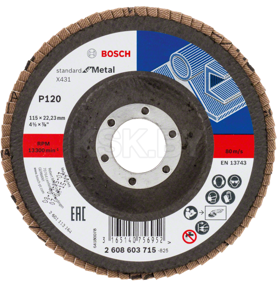 Круг лепестковый шлифовальный 125х22.23 мм K120 (плоский) STANDARD FOR METAL BOSCH 2608603715 (2608603715) 