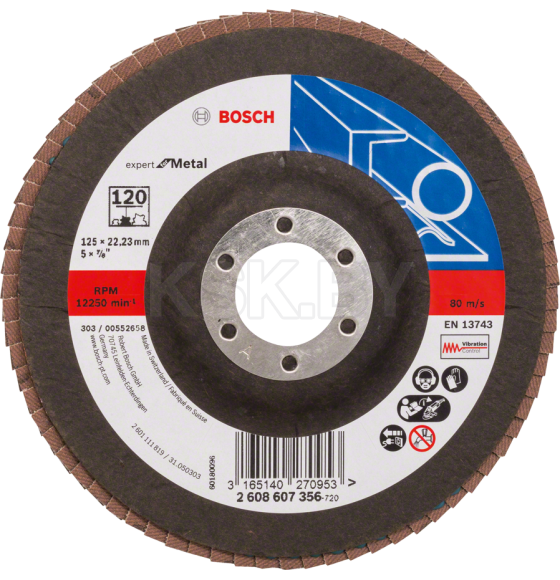 Круг лепестковый шлифовальный 125х22.23 мм K120 (плоский) EXPERT FOR METAL BOSCH 2608607356 (2608607356) 