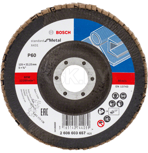 Круг лепестковый шлифовальный 125х22.23 мм K60 (конический) STANDARD FOR METAL BOSCH 2608603657 (2608603657) 