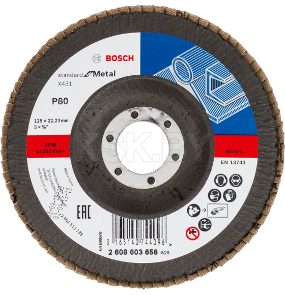 Круг лепестковый шлифовальный 125х22.23 мм K80 (конический) STANDARD FOR METAL BOSCH 2608603658 (2608603658) 