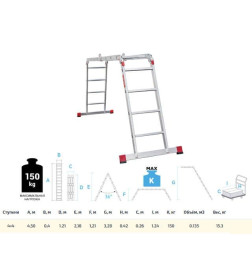 Лестница алюминиевая многофункциональная трансформер (4х4 ступени) NV3320 Новая высота 3320404