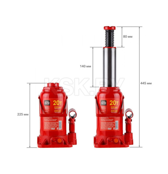 Домкрат гидравлический 20т бутылочный 225-445мм STARTUL AUTO (ST8018-20) (h min 225мм, h max 445мм) (ST8018-20) 