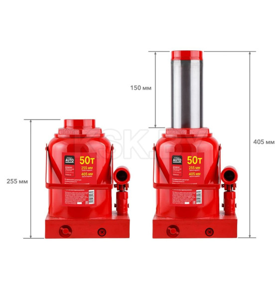 Домкрат гидравлический 50т бутылочный 255-405мм STARTUL AUTO (ST8018-50) (h min 255мм, h max 405мм) (ST8018-50) 