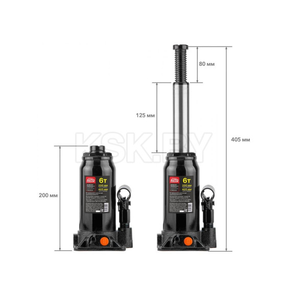 Домкрат гидравлический 6т бутылочный 200-405мм STARTUL AUTO (ST8019-06) (h min 200мм, h max 405мм) (ST8019-06) 