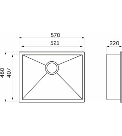Мойка из нержавеющей стали AKS 570*460 3.2 мм.
