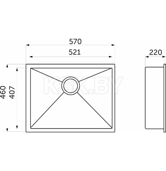 Мойка из нержавеющей стали AKS 570*460 3.2 мм.