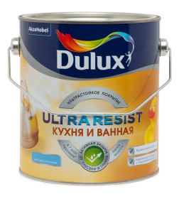 Краска водно-дисперсионная внутренняя  DULUX Ultra Resist для кухни и ванной белая полумат,  2,5 л (3,5 кг)