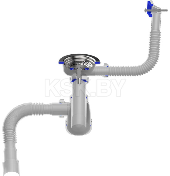 Сифон для кухни 3 1/2"х40 с мет.реш. с прямоуг. переливом с г.т. 40х40/50 B0148-20-MR (B0148-20-MR) 