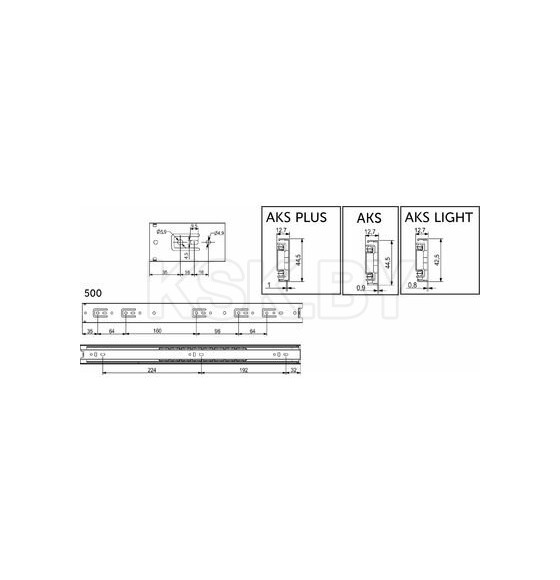 Направляющая шариковая h=45 L-500 AKS Light (23001) 