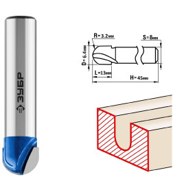 Фреза пазовая галтельная 13/3,2/8мм. ЗУБР Профессионал