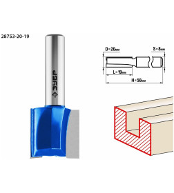 Фреза пазовая прямая d-20/19/8мм. ЗУБР Профессионал
