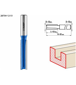 Фреза пазовая прямая, удлиненная 12/51/12 мм. ЗУБР Профессионал