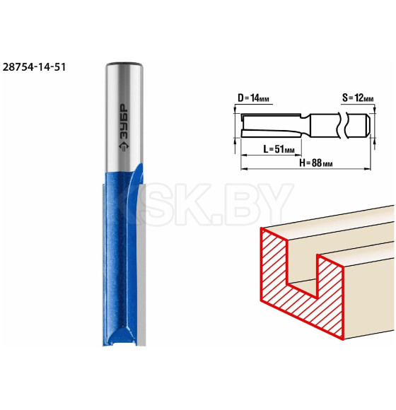 Фреза пазовая прямая, удлиненная 14/51/12 мм. ЗУБР Профессионал (28754-14-51) 