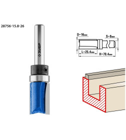 Фреза пазовая прямая с верхним подшипником 25,4/8/15,8мм. ЗУБР Профессионал